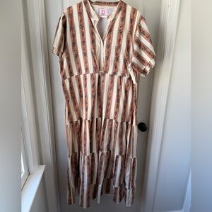 Victoria Dunn Cotton Button Down Stripe Midi Dress 3X